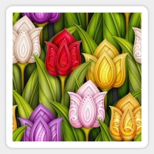 Colored Nature Inspired Pattern with Floral Motifs Sticker